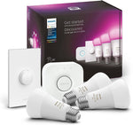 NEW Philips Hue Starter Kit: (3) E26 LED Smart Bulbs (75W) + Smart Button - Adjustable Color and Brightness, Voice Control, Easy Setup - Techable