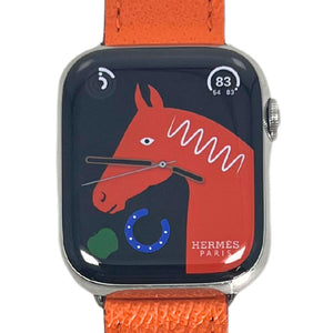 Hermes Apple Watch Series 7 GPS/ Cellular 45 mm - Stainless Steel Case - Orange Faux Leather Watch Band