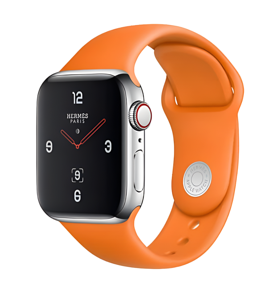 Hermes Apple Watch Series 7 GPS/ Cellular 45 mm - Stainless Steel - Orange  Silicone Watch Band