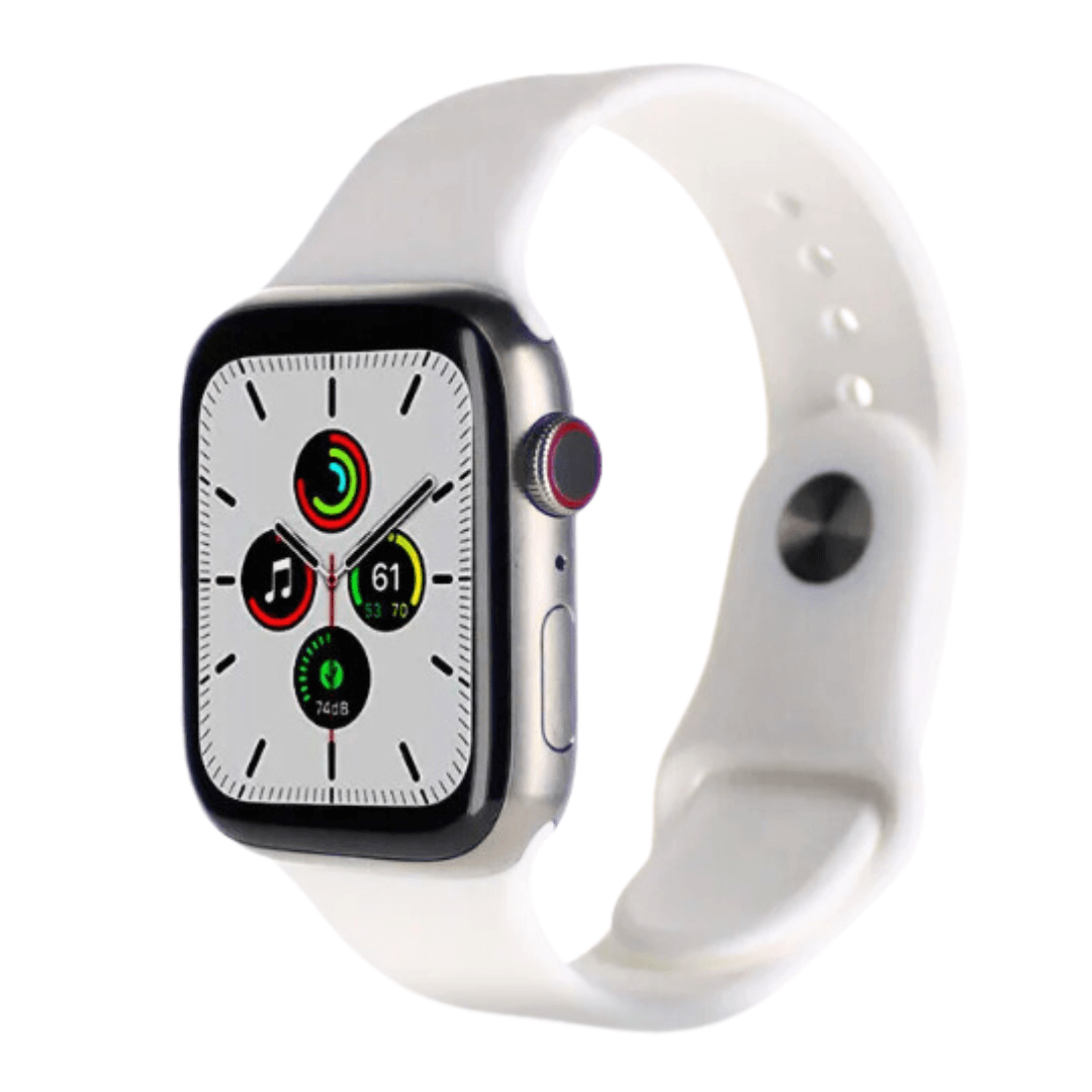 Apple Watch Series 7 2021 GPS Cellular A2477 45mm Titanium Case Silicone White Sport Band Excellent
