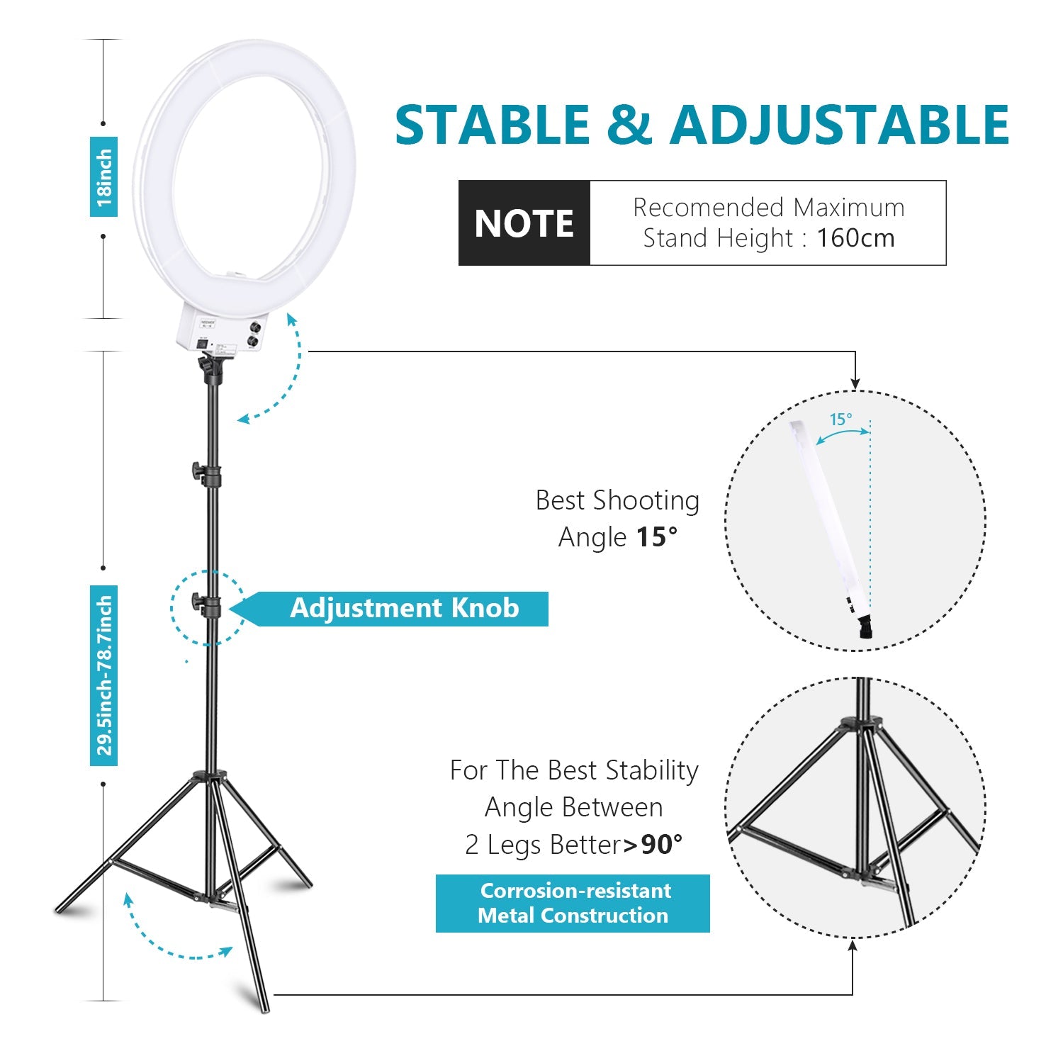 NEEWER 18" White Dimmable Bi-color LED Ring Light Kit - Techable