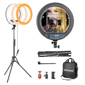 Neewer 14" Dimmable Bi-color Ring Light and Stand Kit with Carrying Bag