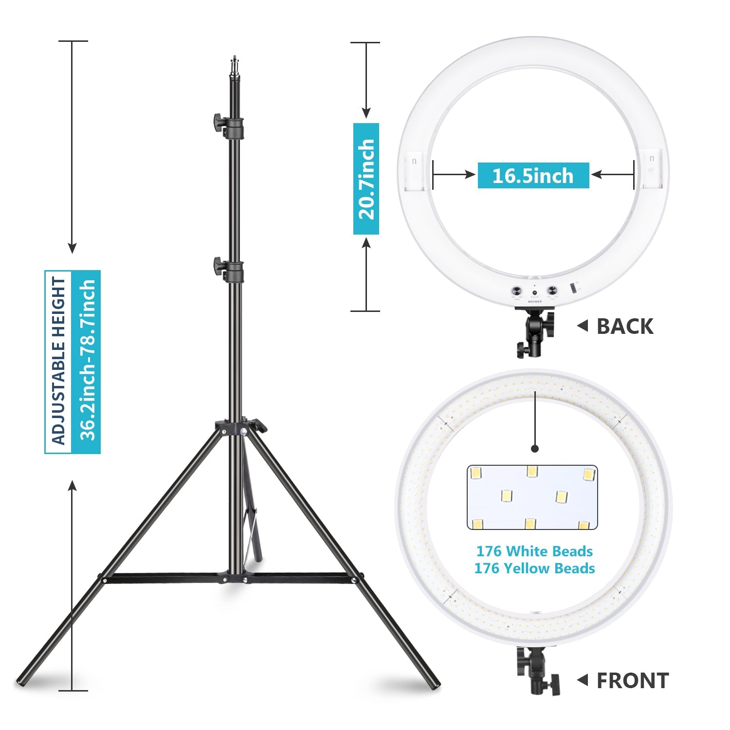 NEEWER 20" Bi-color Outdoor Photography Ring Light Kit - Techable