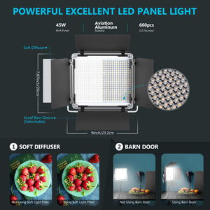 NEEWER 2 Pack SNL660 Bi-Color LED Panel Light Kit with APP Control