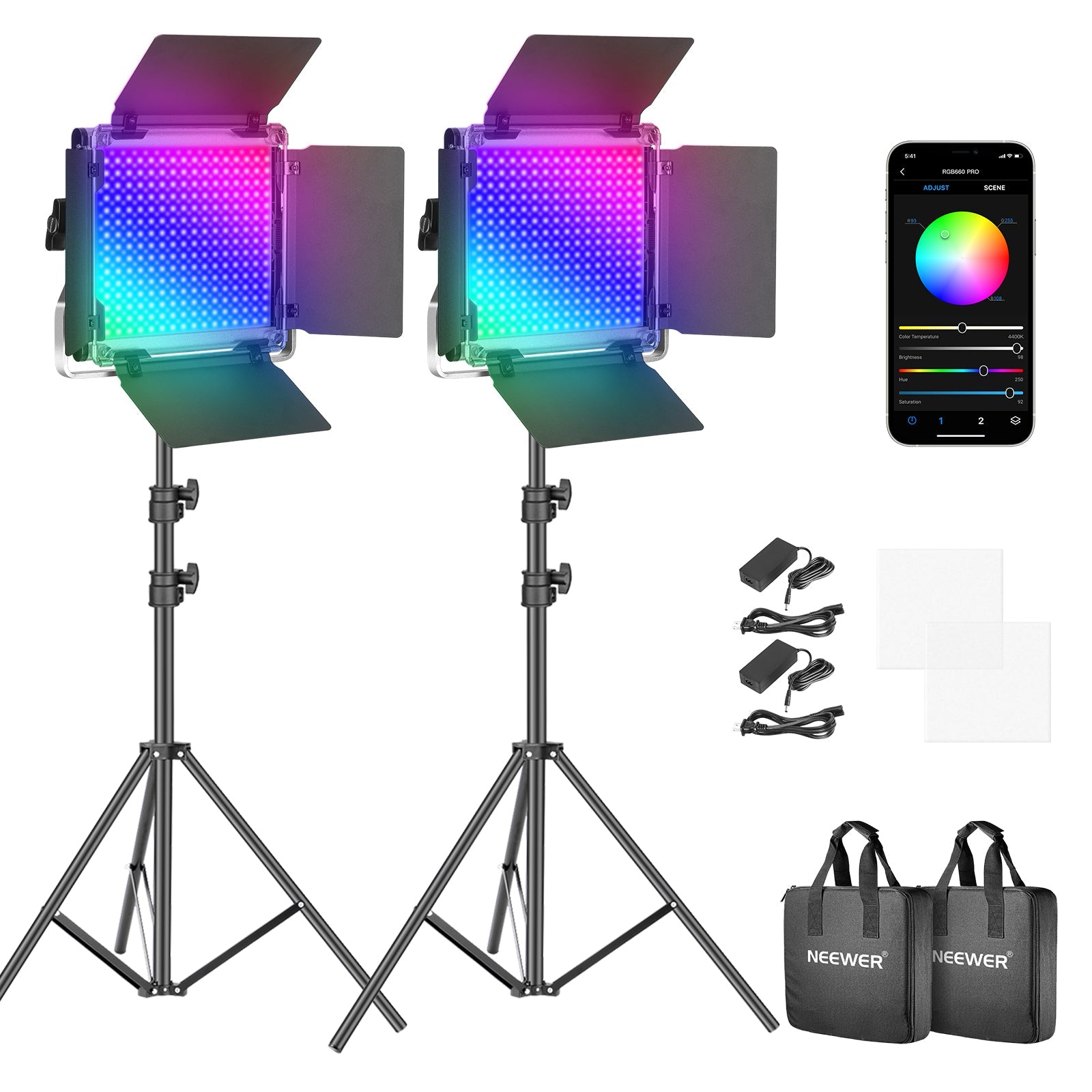 NEEWER 2 Pack RGB660 PRO LED Video Light Kit - Techable