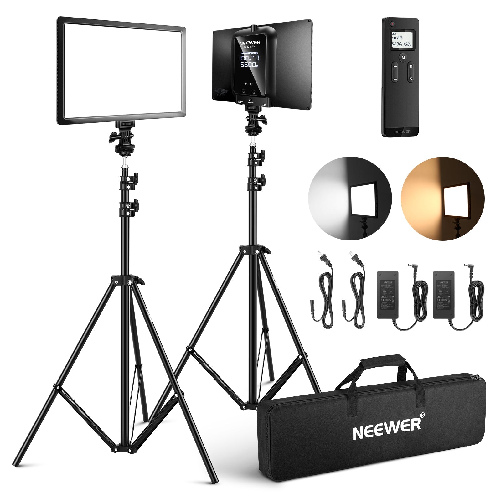 NEEWER 2 Pack T140-2.4G Bi-Color LED Panel Light Kit - Techable