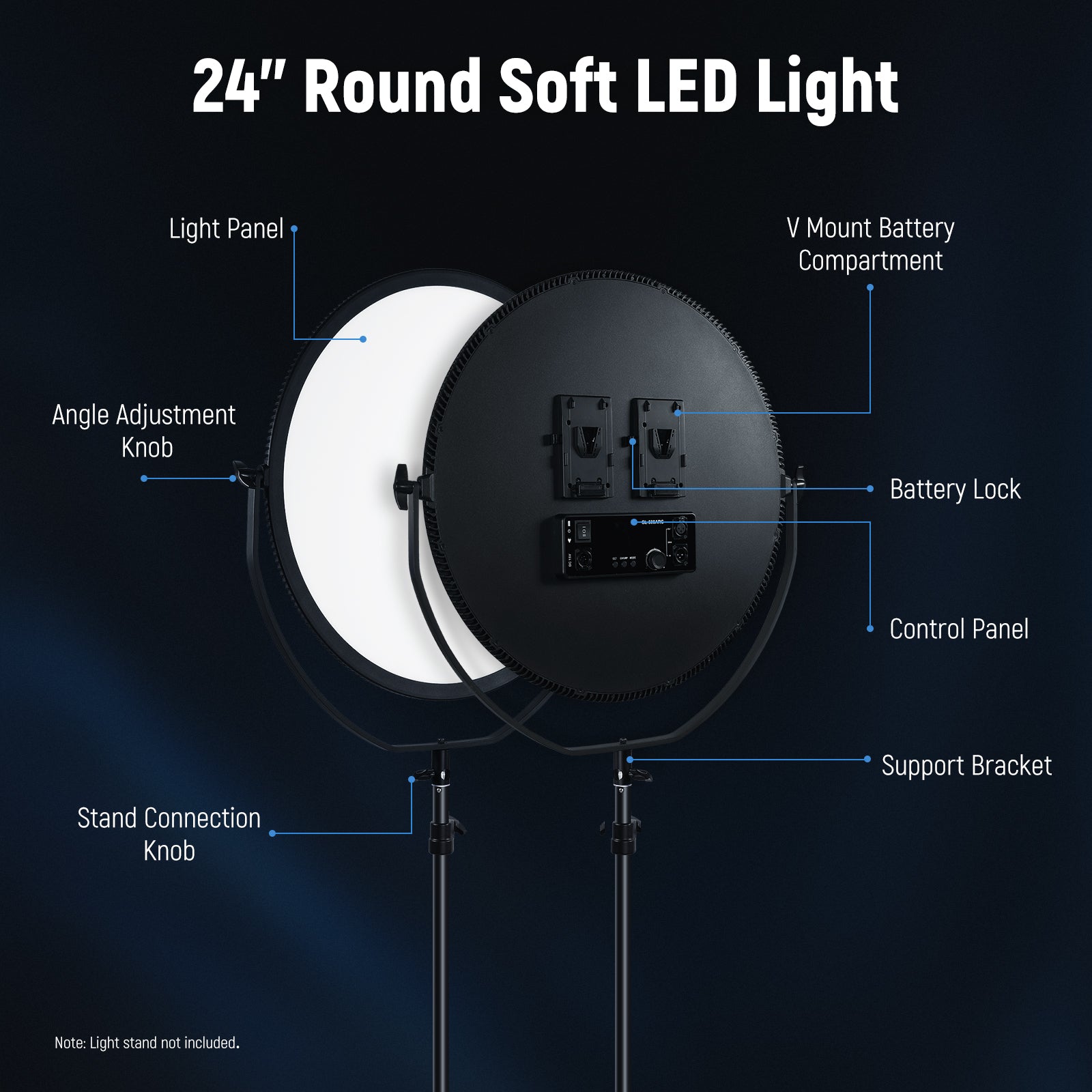 NEEWER NL-500ARC 24" 120W Ultra Thin Bi-Color Round LED Light - Techable