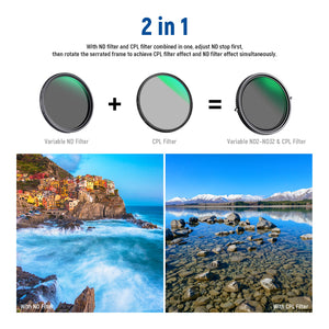 NEEWER 2 in 1 Variable ND Filter ND2–ND32 & CPL Filter