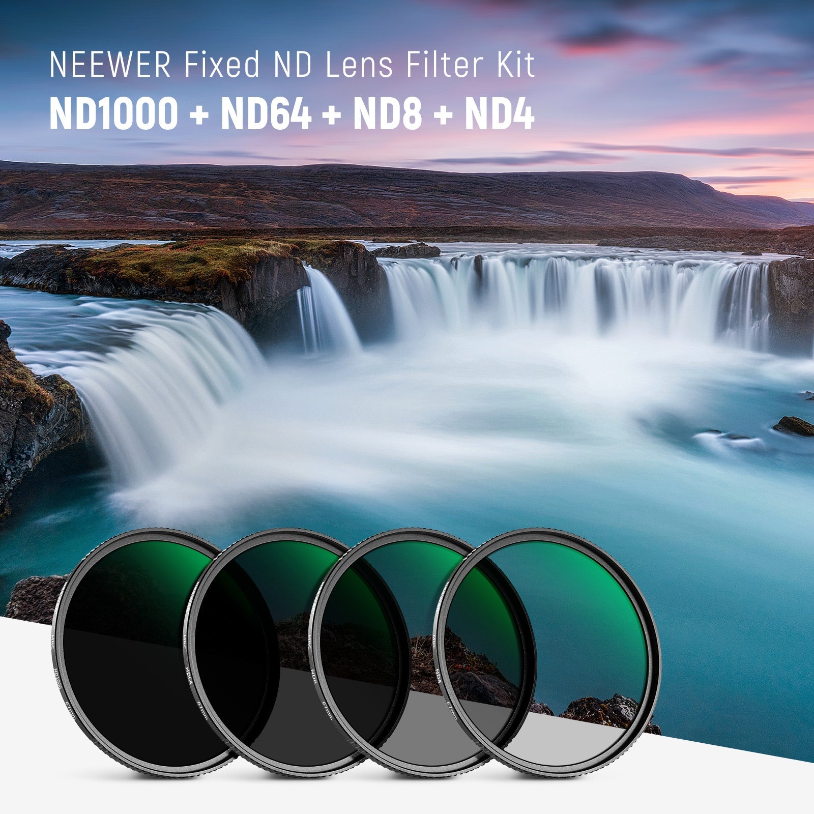 NEEWER 4 Pack HD ND Filter Set (ND1000+ND64+ND8+ND4) - Techable