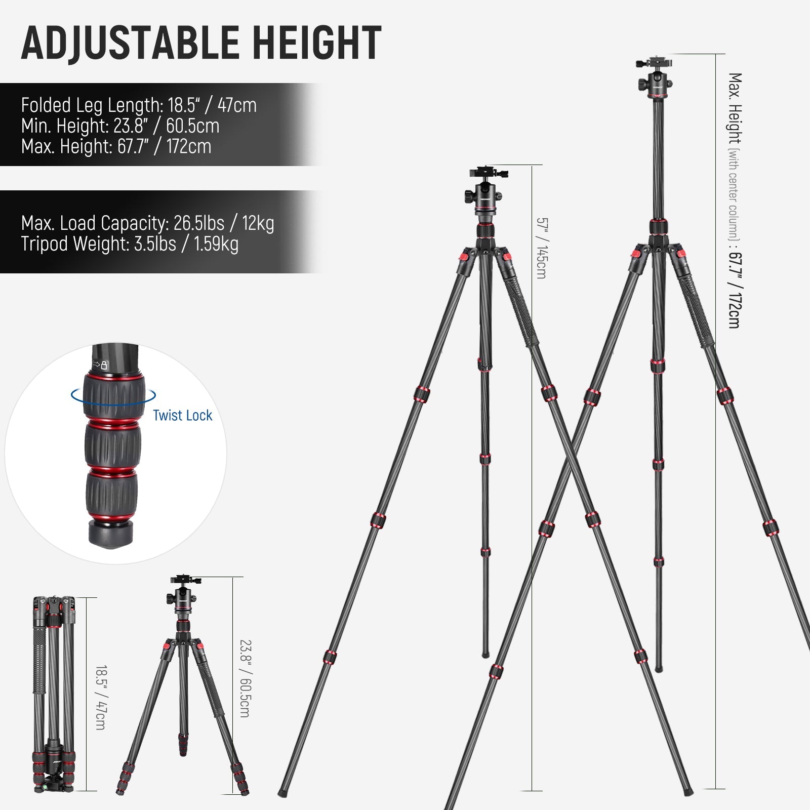 NEEWER N55C 68" Carbon Fiber Monopod Tripod - Techable