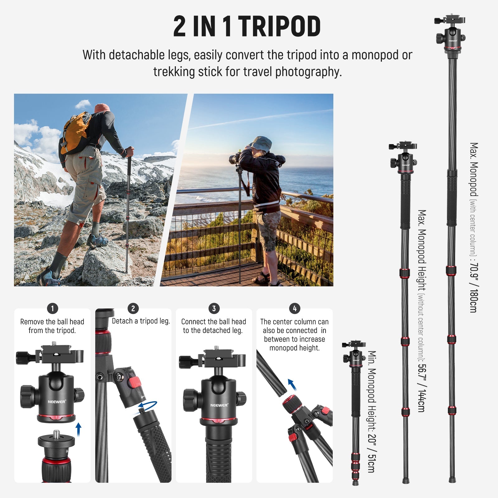 NEEWER N55C 68" Carbon Fiber Monopod Tripod - Techable