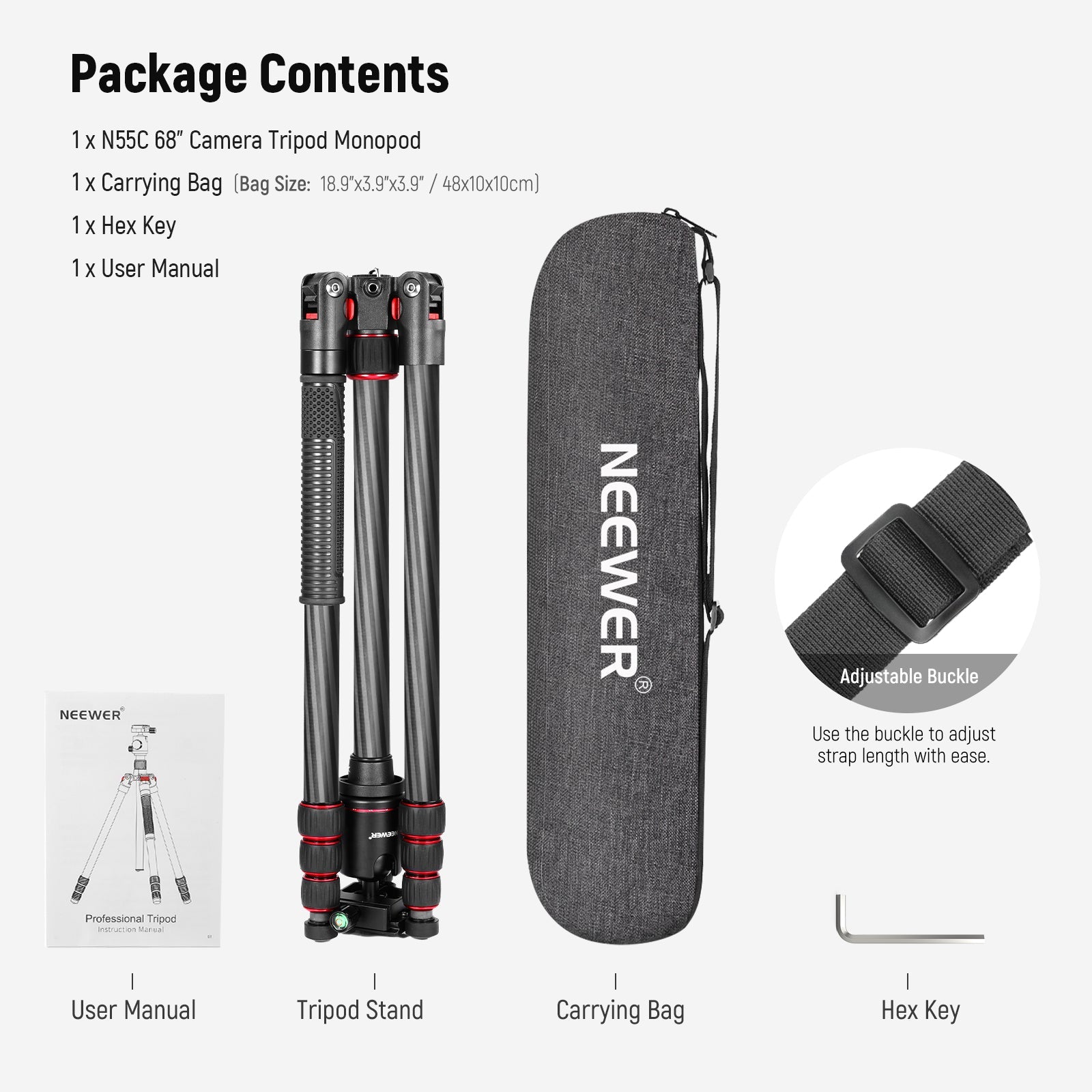 NEEWER N55C 68" Carbon Fiber Monopod Tripod - Techable