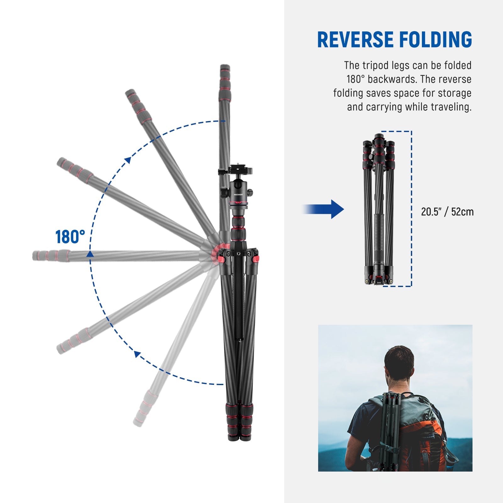 NEEWER N55CR 80.7” Carbon Fiber Tripod with 2 Section Center Axes - Techable