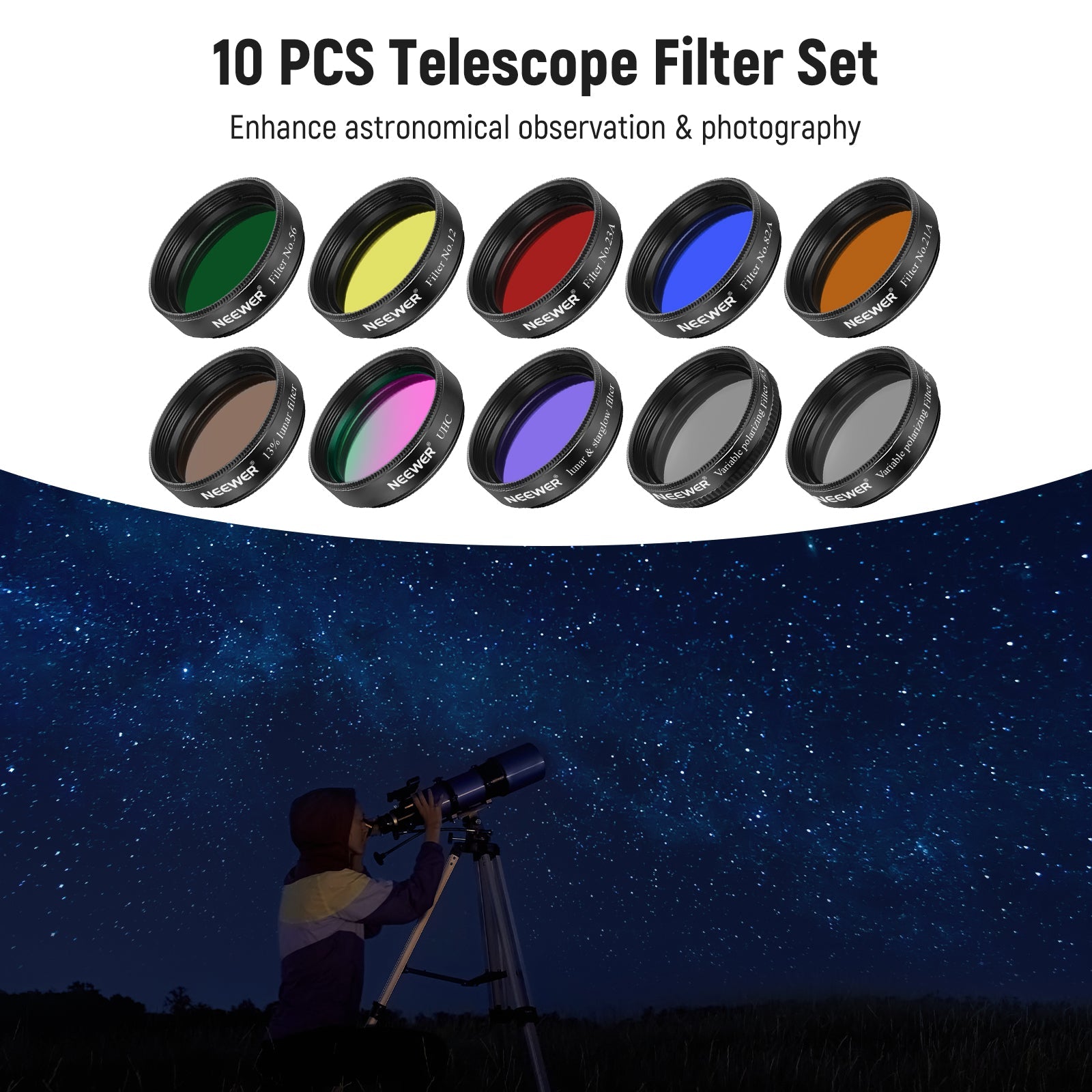 NEEWER 1.25” Telescope Eyepiece Filter Set - Techable