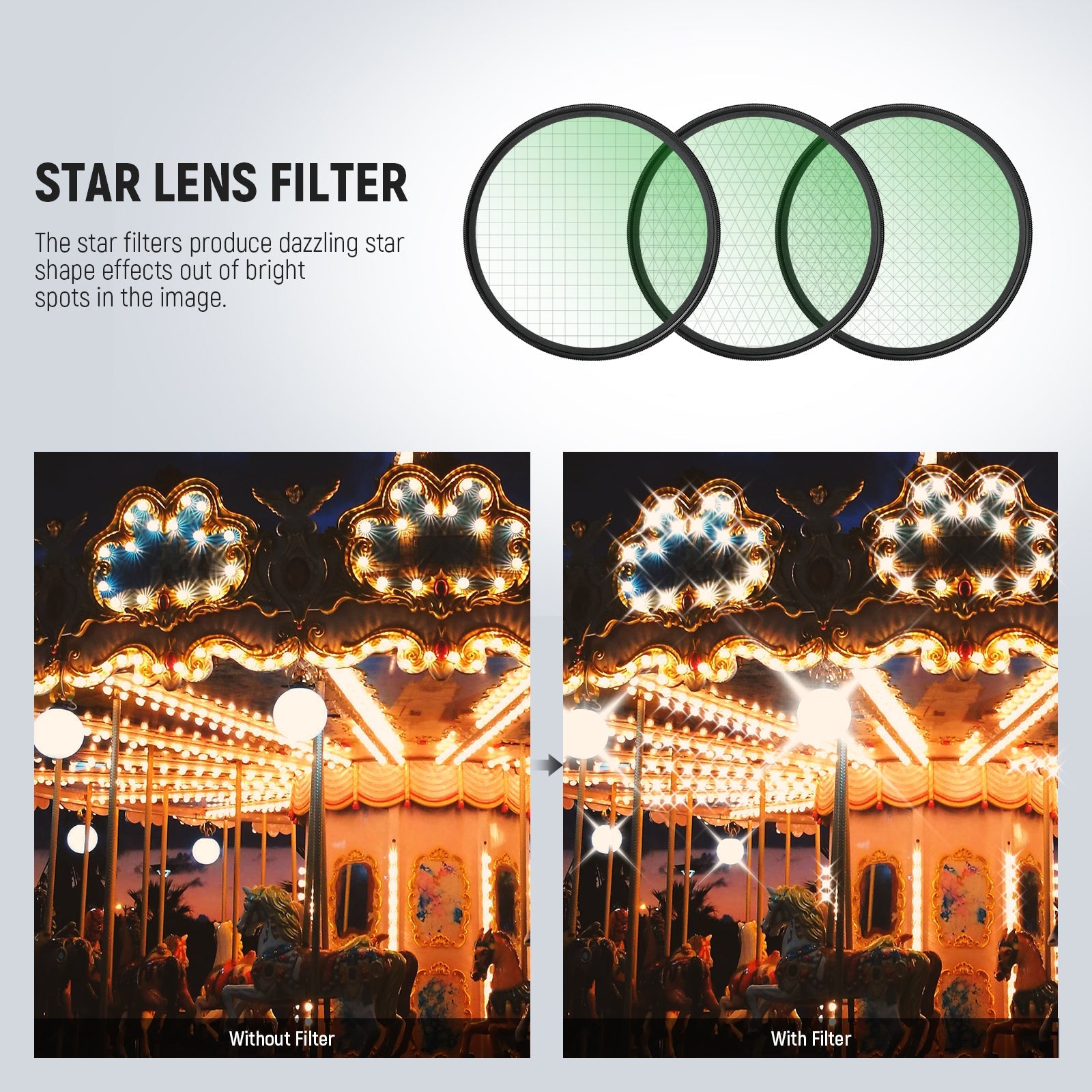 NEEWER 3PCS Star Filters Kit (4, 6, 8 Points) - Techable