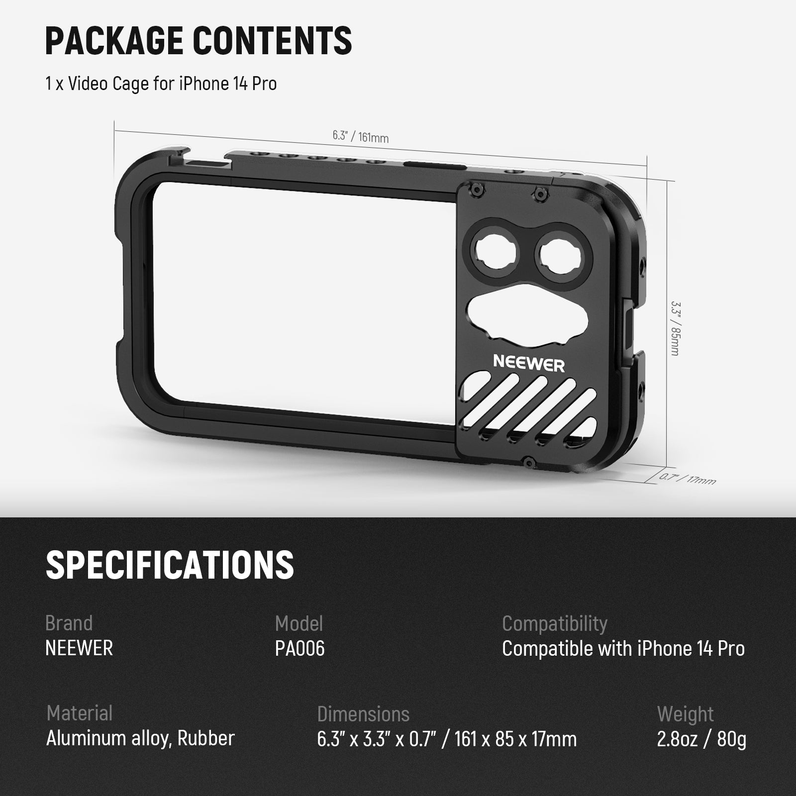 NEEWER Aluminum Alloy Phone Cage for iPhone 14 Pro/14 Pro Max - Techable