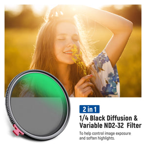 NEEWER 2 in 1 Black Diffusion 1/4 Effect with ND2-ND32 Variable ND Filter