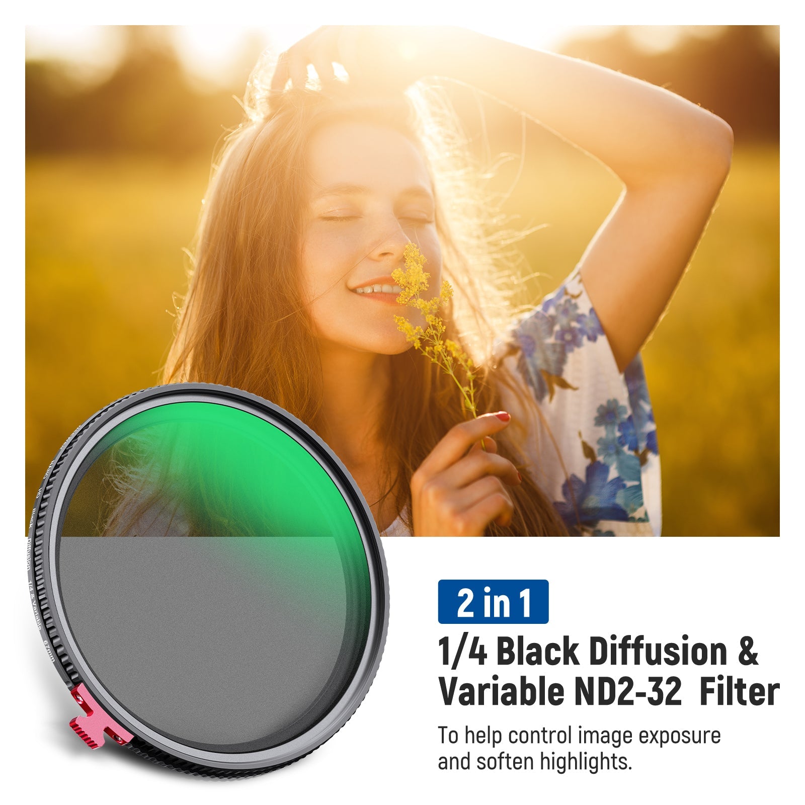 NEEWER 2 in 1 Black Diffusion 1/4 Effect with ND2-ND32 Variable ND Filter - Techable