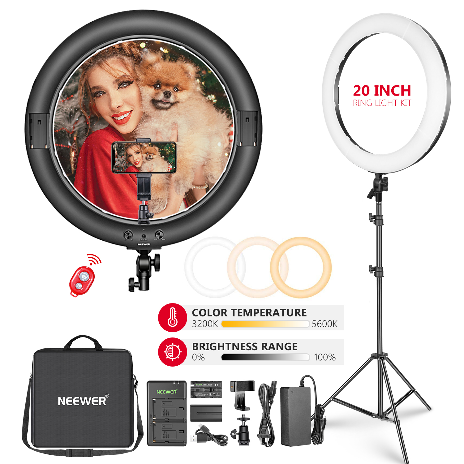 NEEWER 20" Bi-color Outdoor Photography Ring Light Kit - Techable