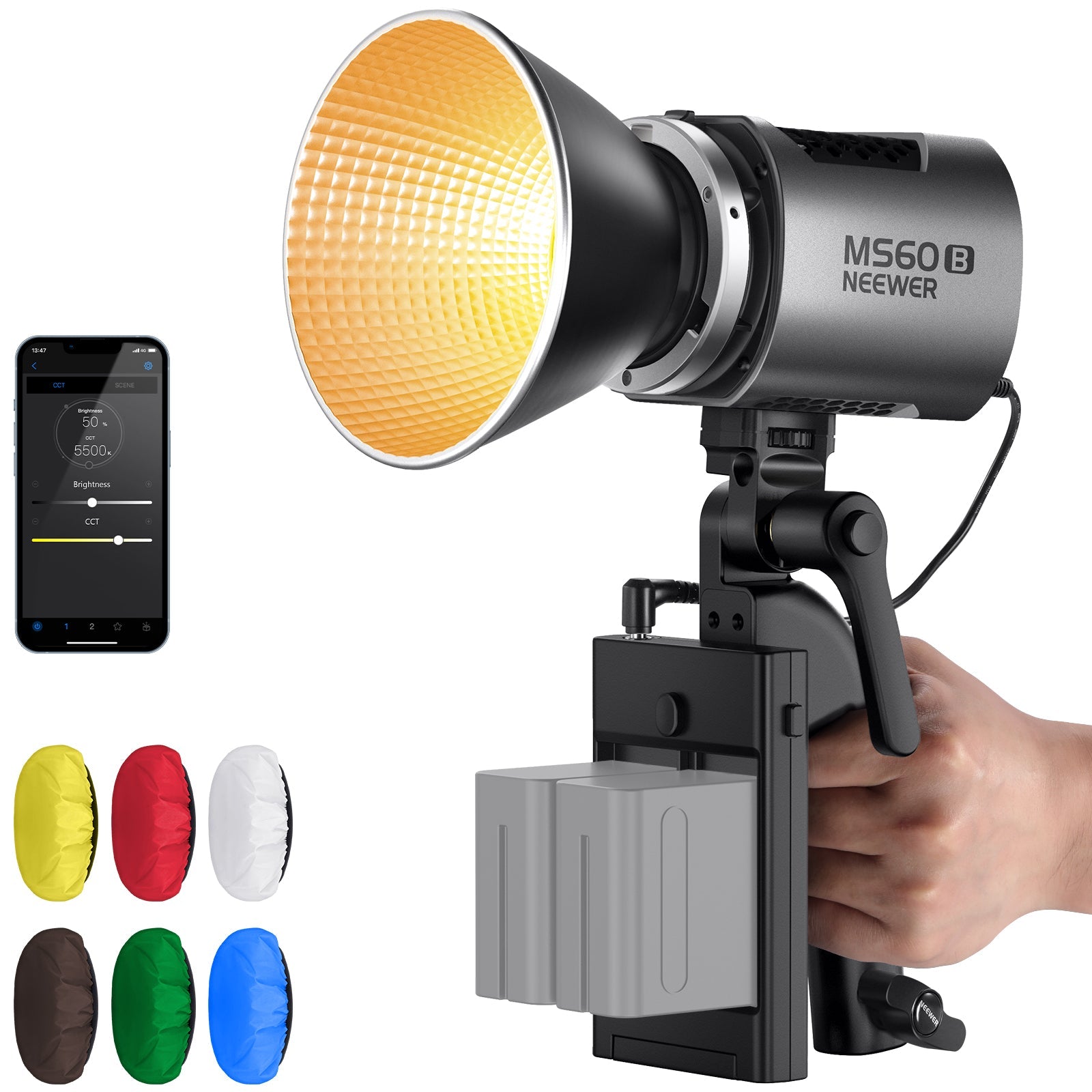 NEEWER MS60B Bi-color LED Video Light Handheld Spotlight - Techable