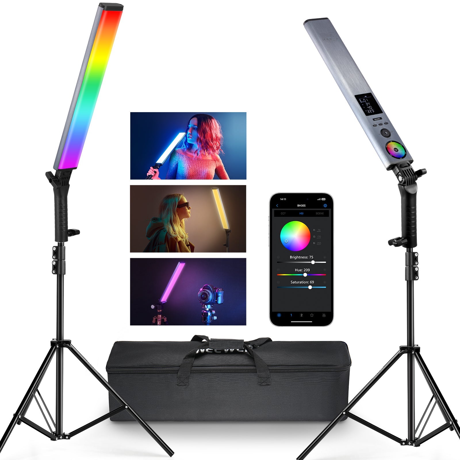 NEEWER 2 Pack BH-30S RGB LED Video Light Stick Kit - Techable