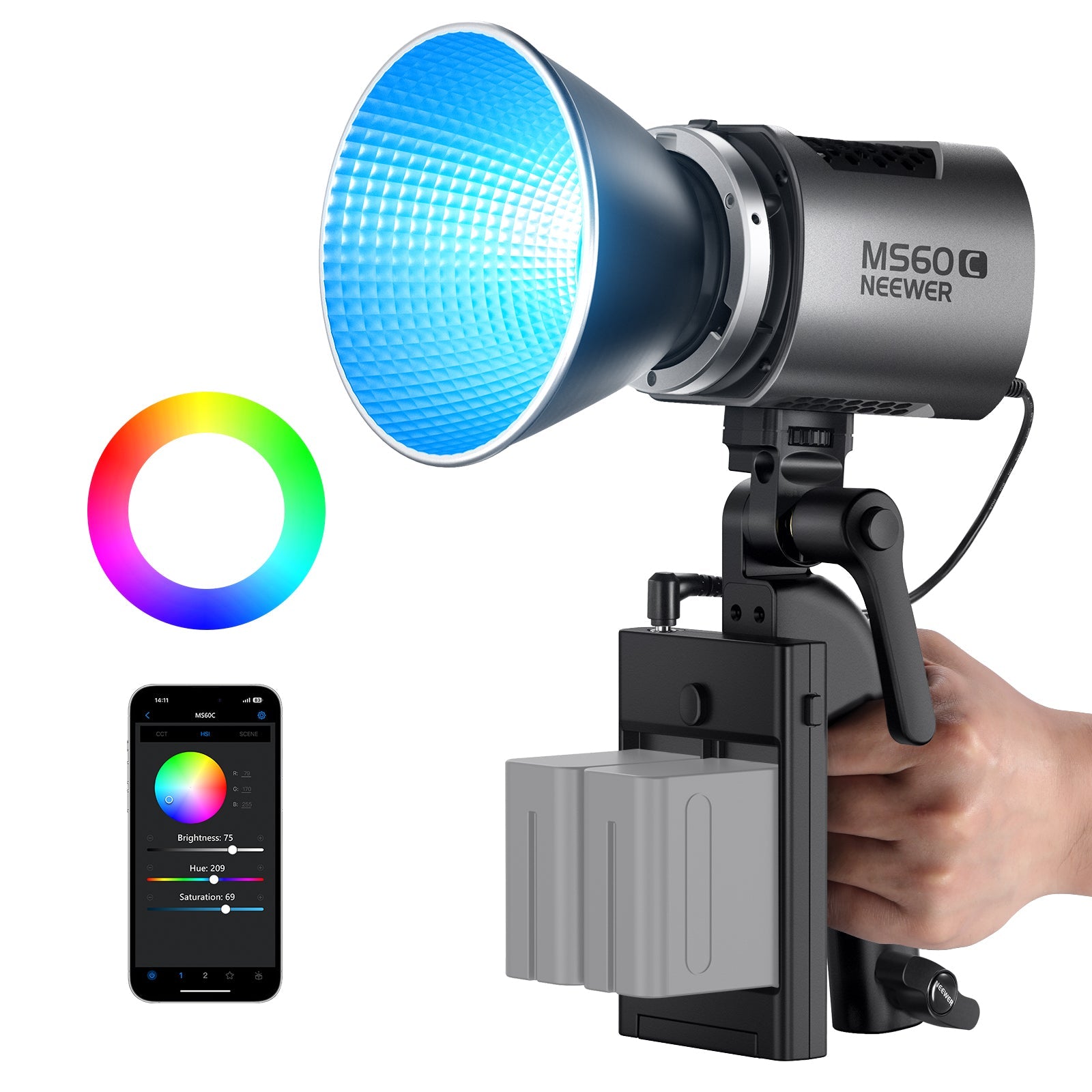 NEEWER MS60C RGB LED Video Light Handheld Spotlight - Techable