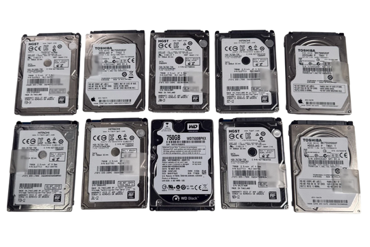 Lot of 10 Mixed Major Brand 750GB 2.5" SATA Notebook Laptop Hard Drive HDD