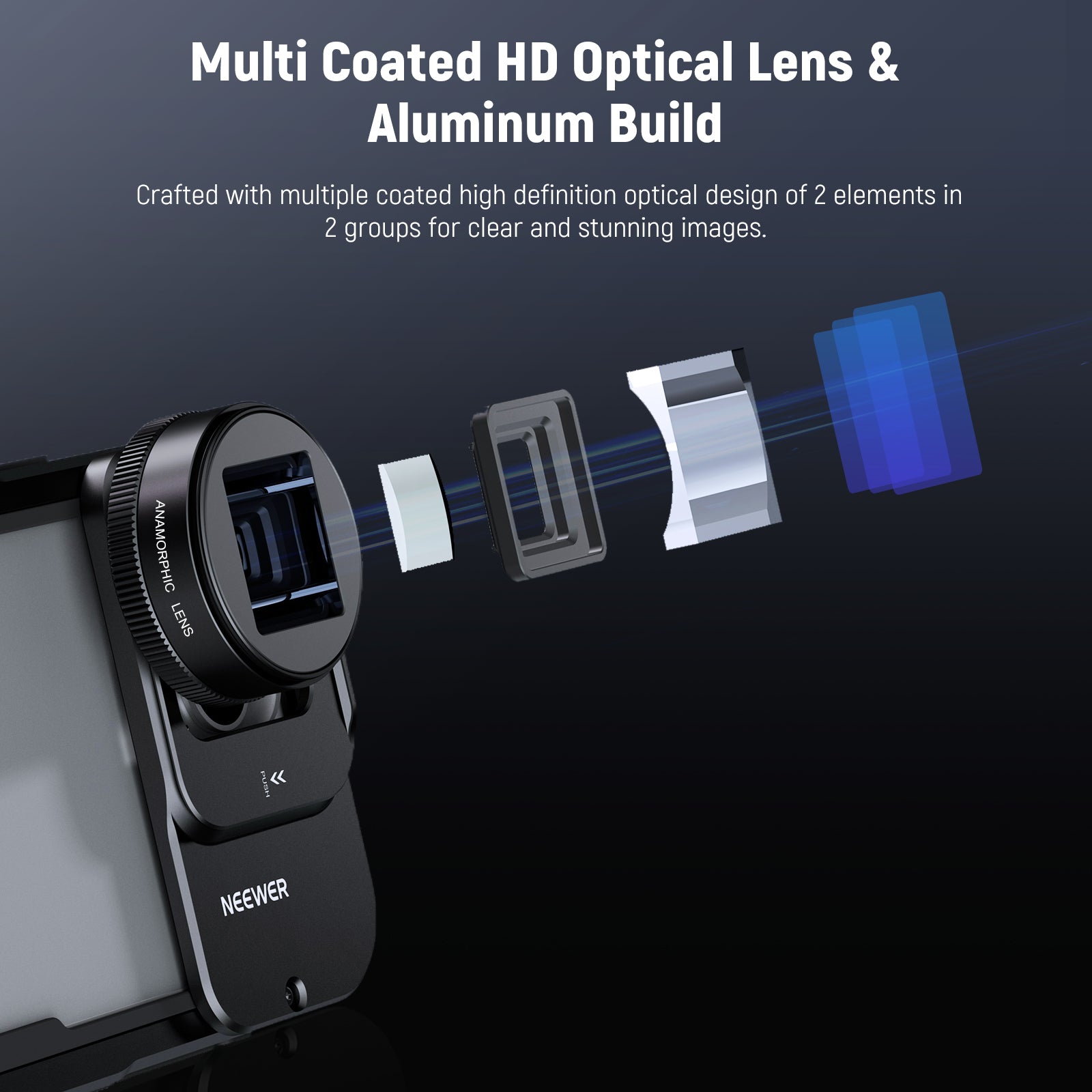 NEEWER LS-43 1.55X Blue Anamorphic Phone Lens Only for 17mm Thread Backplate - Techable