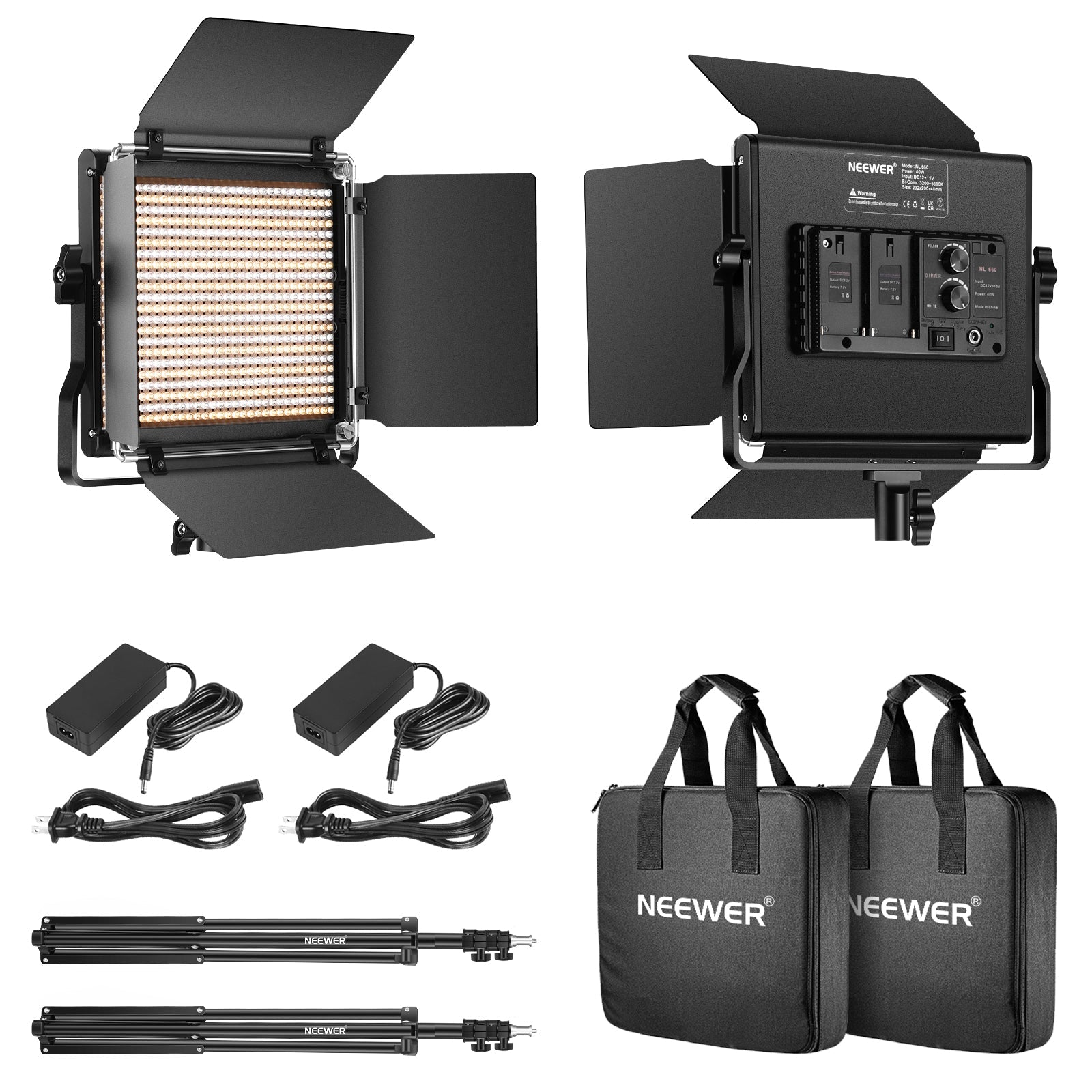 NEEWER 2 Pack Bi-Color 660 LED Video Light and Stand Kit - Techable