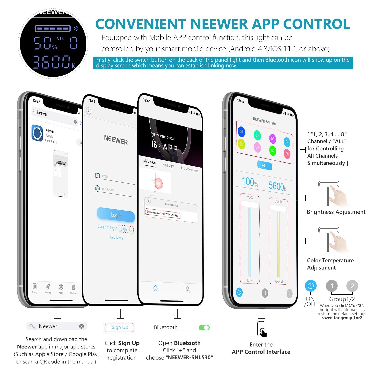 Neewer 2 Pack 528 LED Video Light with APP Intelligent Control System - Techable