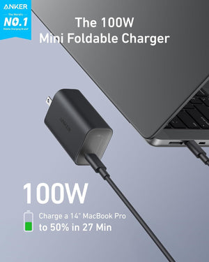 Anker Nano 100W MacBook Charger – Foldable USB-C Adapter with 6ft Cable