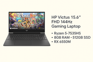 HP Victus 15.6-inch FHD 144Hz Gaming Laptop | Ryzen 5-7535HS | 8GB RAM | 512GB SSD | RX 6550M – Certified Refurbished