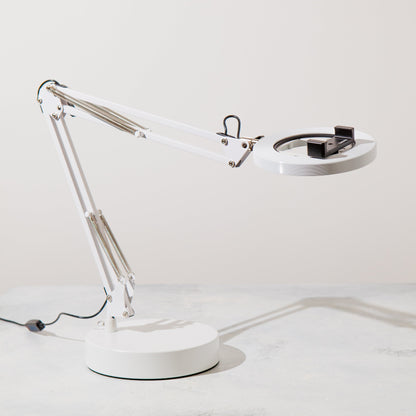 White Canvas Lamp with Weighted Matte Metal Base