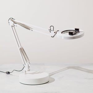 White Canvas Lamp with Weighted Matte Metal Base