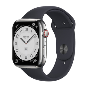 Hermes Apple Watch Series 7 GPS/ Cellular 45 mm - Stainless Steel - Black Silicone Watch Band