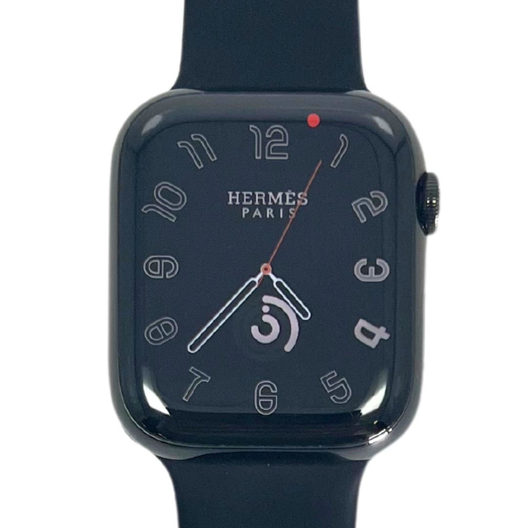 Hermes Apple Watch Series 7 GPS/ Cellular 41 mm - Space Black Stainless Steel Case - Black Silicone Watch Band - Techable