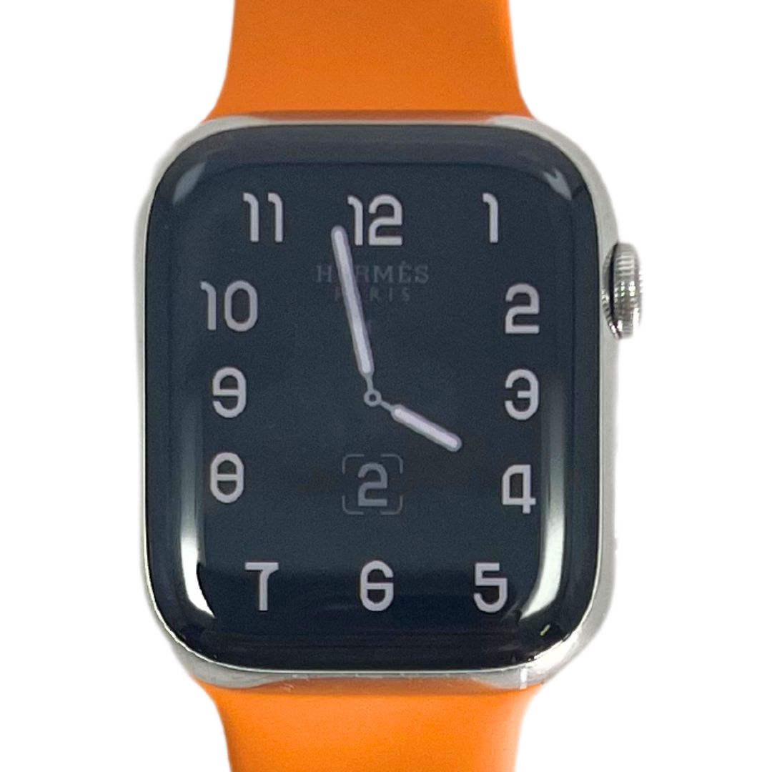 Hermes Apple Watch Series 7 GPS/ Cellular 45 mm - Stainless Steel - Orange Silicone Watch Band - Techable