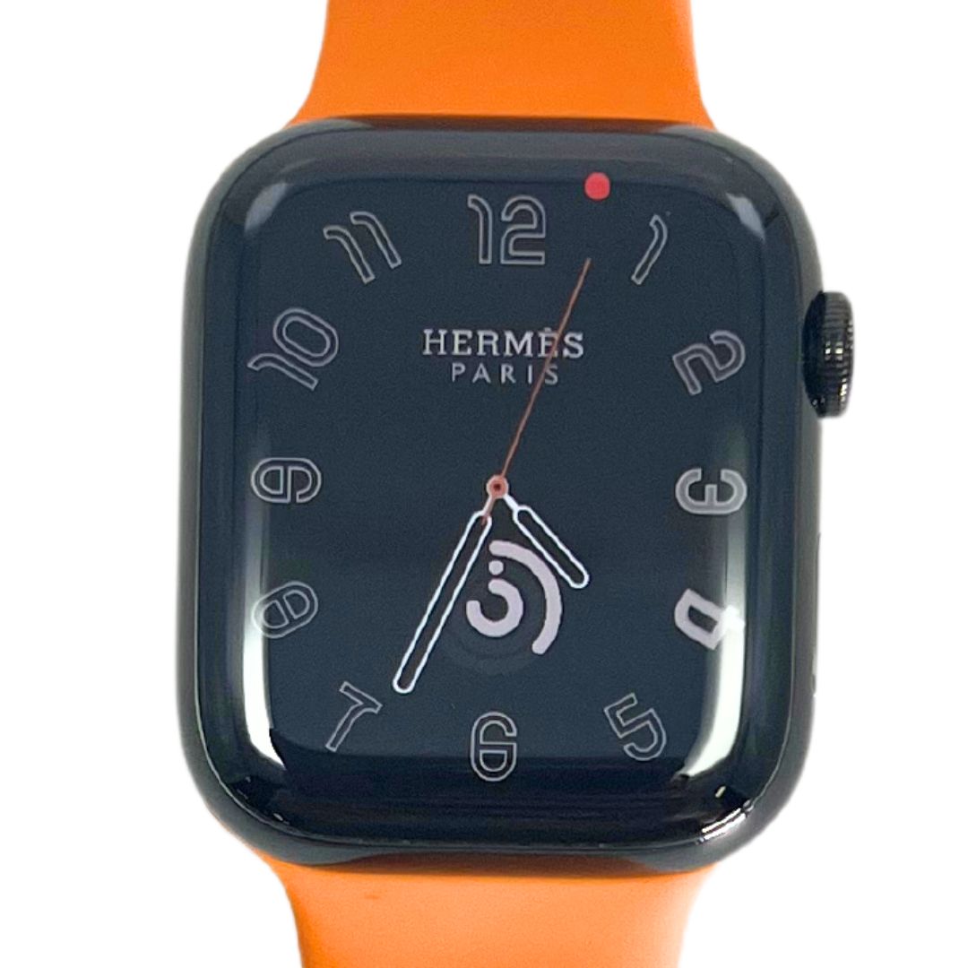 Hermes Apple Watch Series 7 GPS/ Cellular 45 mm - Space Black Stainless  Steel Case - Orange Silicone Watch Band