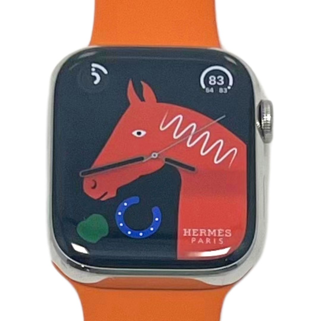 Hermes Apple Watch Series 7 GPS/ Cellular 45 mm - Stainless Steel - Orange Silicone Watch Band - Techable