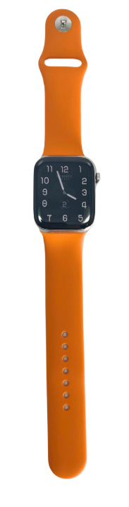 Hermes Apple Watch Series 7 GPS/ Cellular 45 mm - Stainless Steel - Orange Silicone Watch Band - Techable