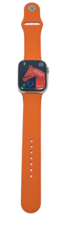 Hermes Apple Watch Series 7 GPS/ Cellular 45 mm - Stainless Steel - Orange Silicone Watch Band - Techable