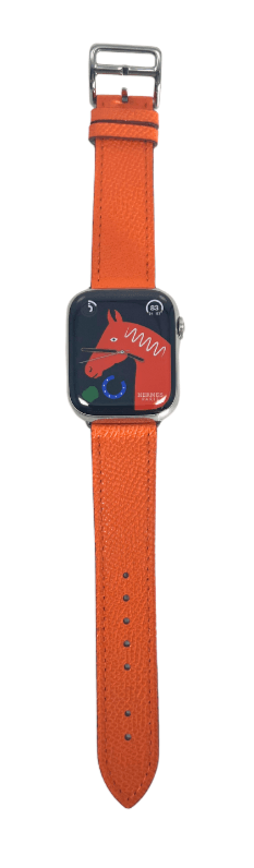 Refurbished Apple Watch Series 7 GPS Cellular 45mm Stainless Steel Case with Orange Faux Leather Watch Band