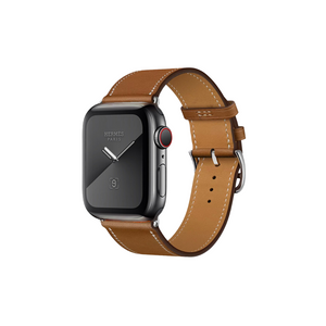 Hermes Apple Watch Series 7 GPS/ Cellular 45 mm - Space Black Stainless Steel Case - Brown Faux Leather Watch Band