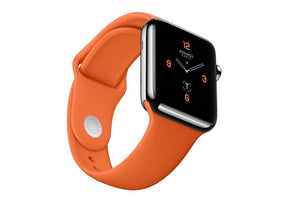 Hermes Apple Watch Series 7 GPS/ Cellular 45 mm - Space Black Stainless Steel Case - Orange Silicone Watch Band