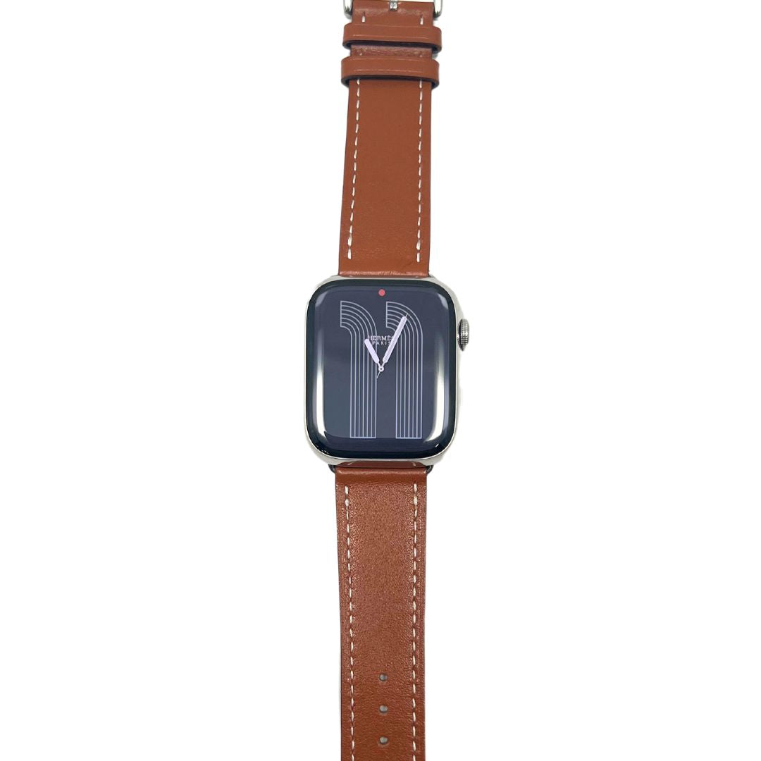 Hermes Apple Watch Series 7 GPS/ Cellular 45 mm - Stainless Steel - Brown  Faux Leather Watch Band