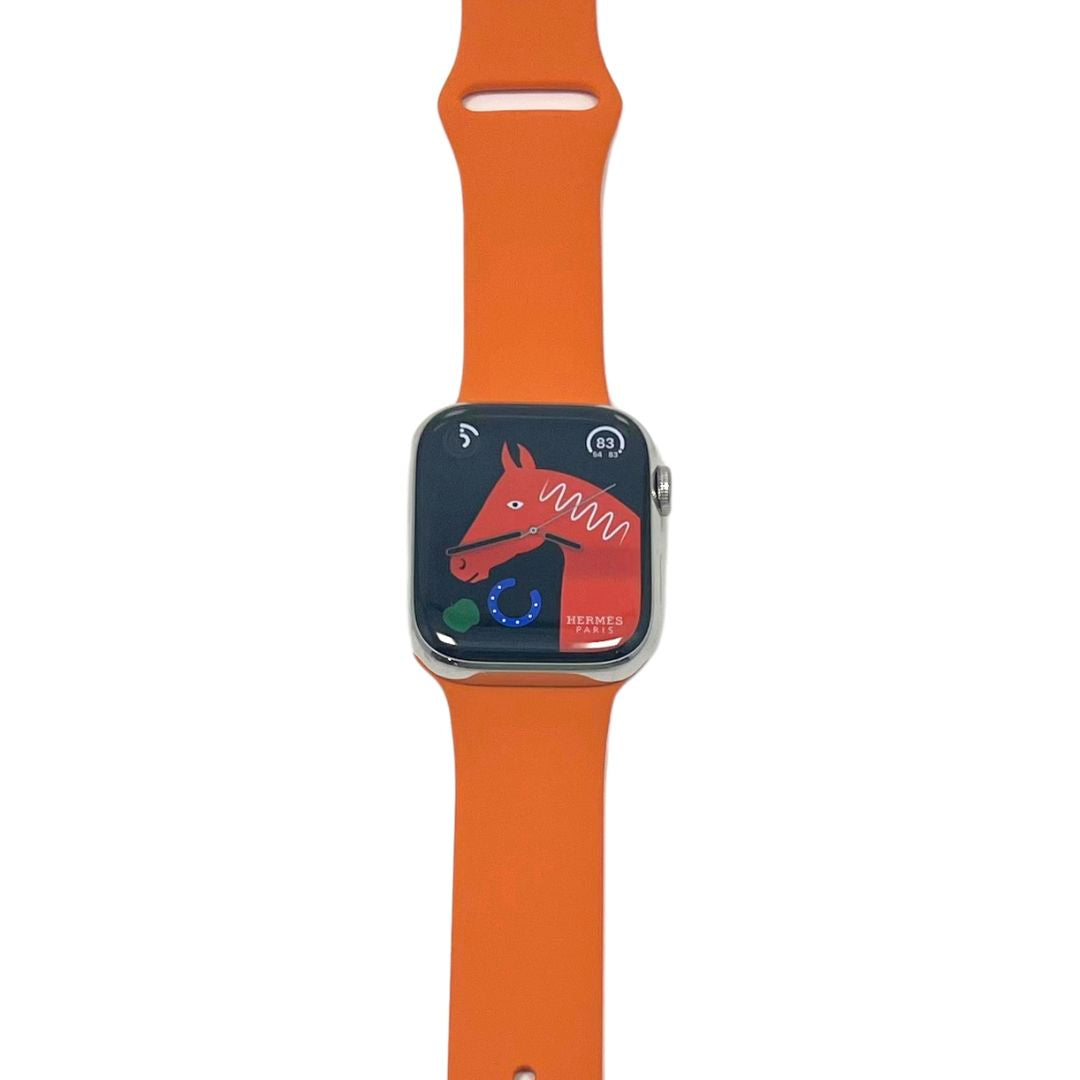 Hermes Apple Watch Series 7 GPS/ Cellular 45 mm - Stainless Steel - Orange  Silicone Watch Band