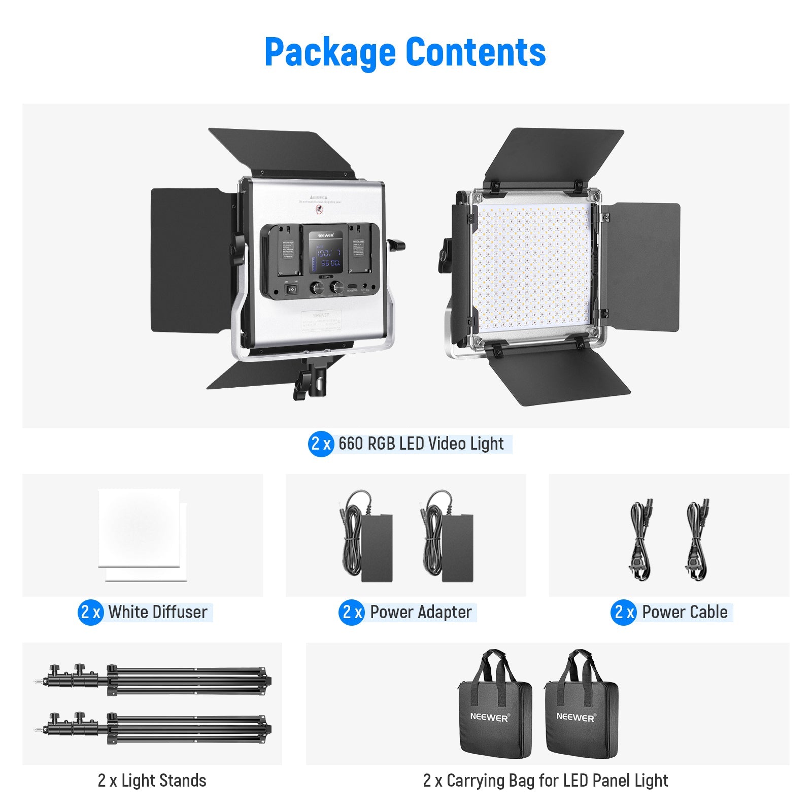 NEEWER 2 Pack RGB660 PRO LED Video Light Kit - Techable