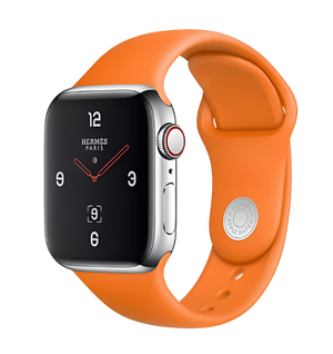 Hermes Apple Watch Series 7 GPS/ Cellular 45 mm - Stainless Steel - Orange Silicone Watch Band