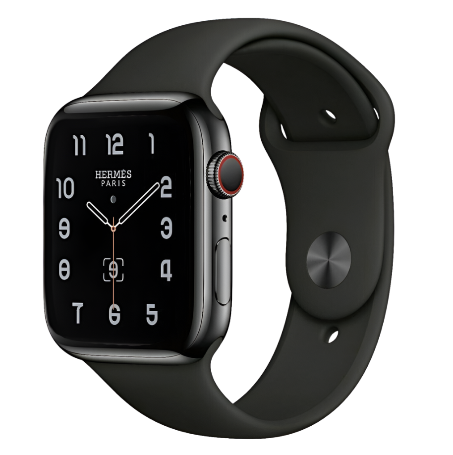 Hermes Apple Watch Series 7 GPS/ Cellular 41 mm - Space Black Stainless Steel Case - Black Silicone Watch Band - Techable