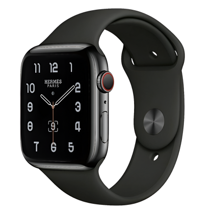 Hermes Apple Watch Series 7 GPS/ Cellular 45 mm - Space Black Stainless Steel Case - Black Silicone Watch Band